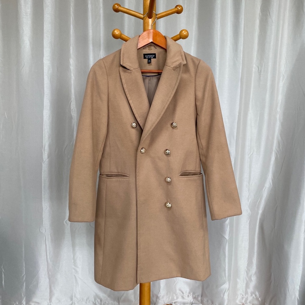 NWT Topshop Beige Double Breasted Overcoat